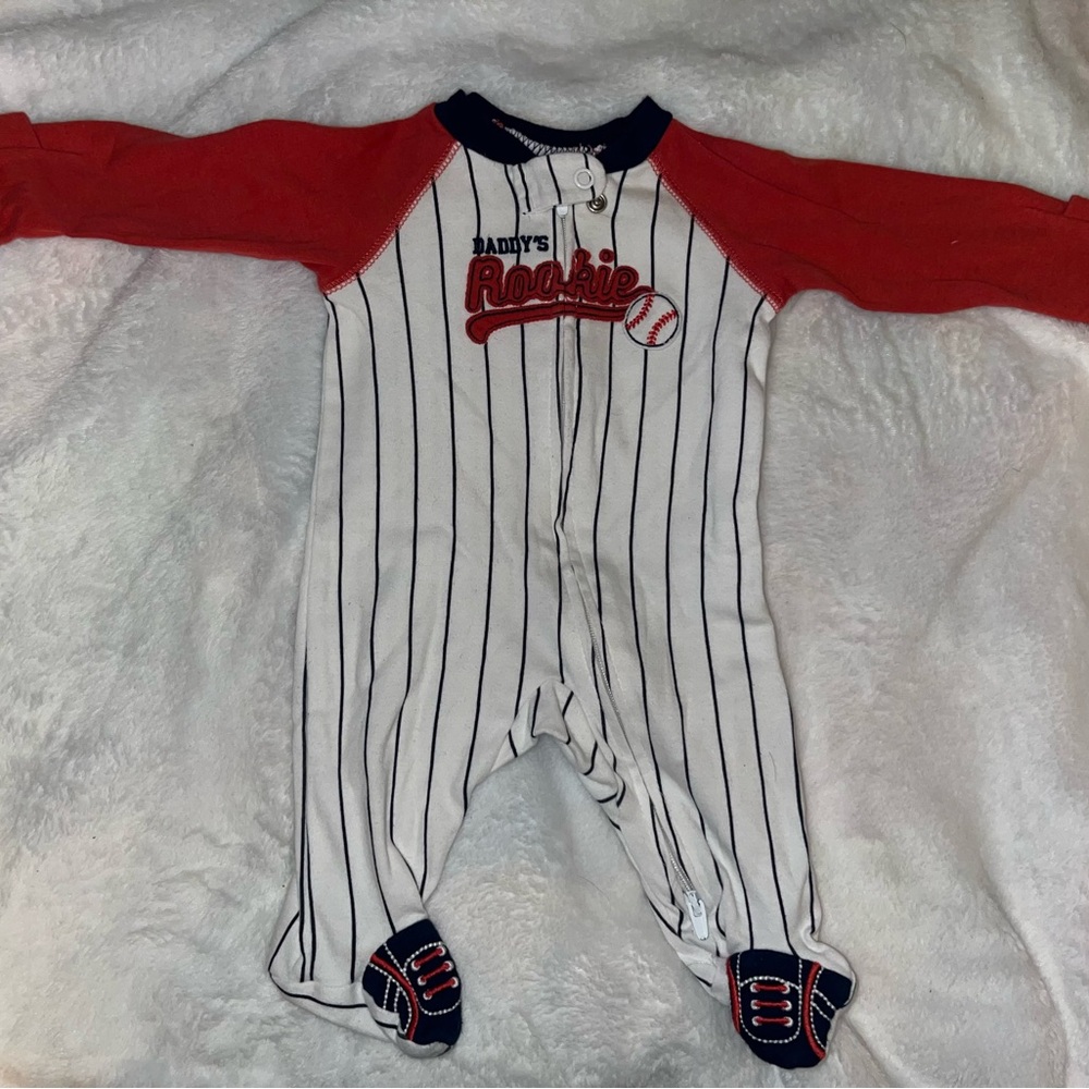 Carter's Daddy's Rookie Red and White Striped Footie
